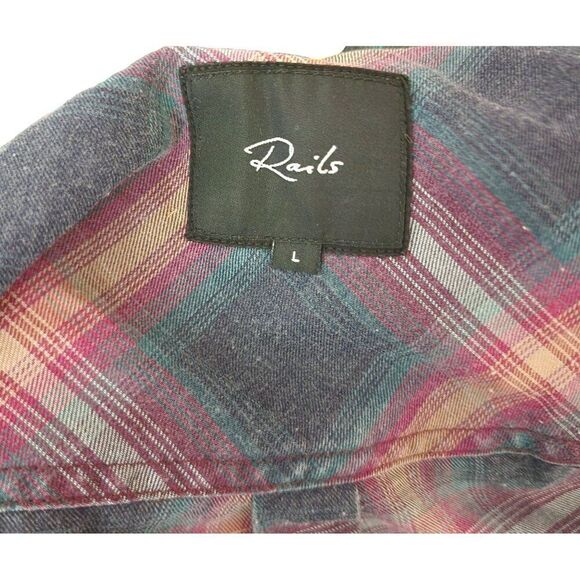 Rails Long Sleeve Plaid Button Down Shirt Grunge Womens Size L Pink and Blue - Picture 5 of 8